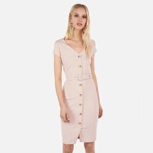 EXPRESS BELTED BUTTON FRONT SHEATH LIGHT PINK DRESS